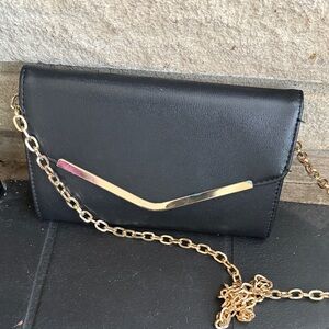 Elegant Black Clutch with Gold Chain